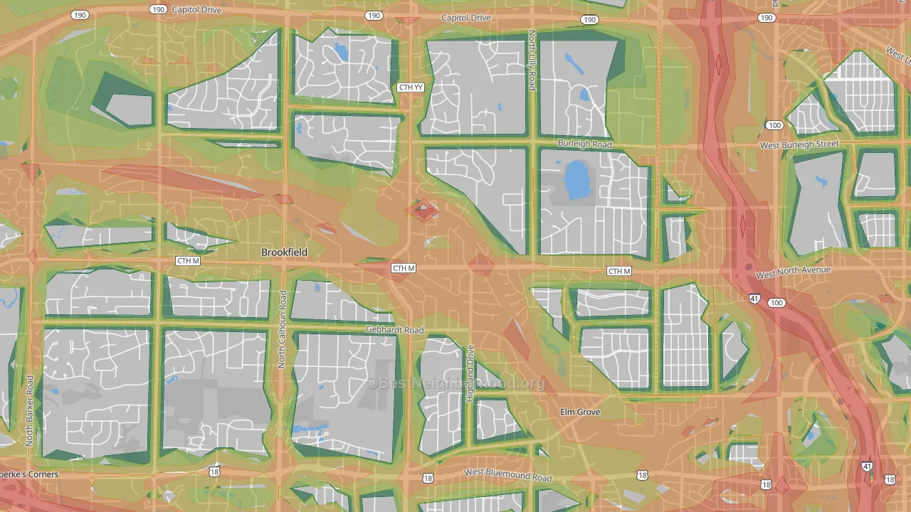 53005, WI Map of Noise Levels in 53005
