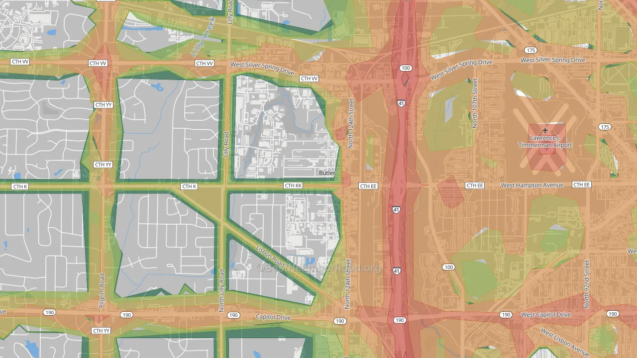 53007, WI Map of Noise Levels in 53007