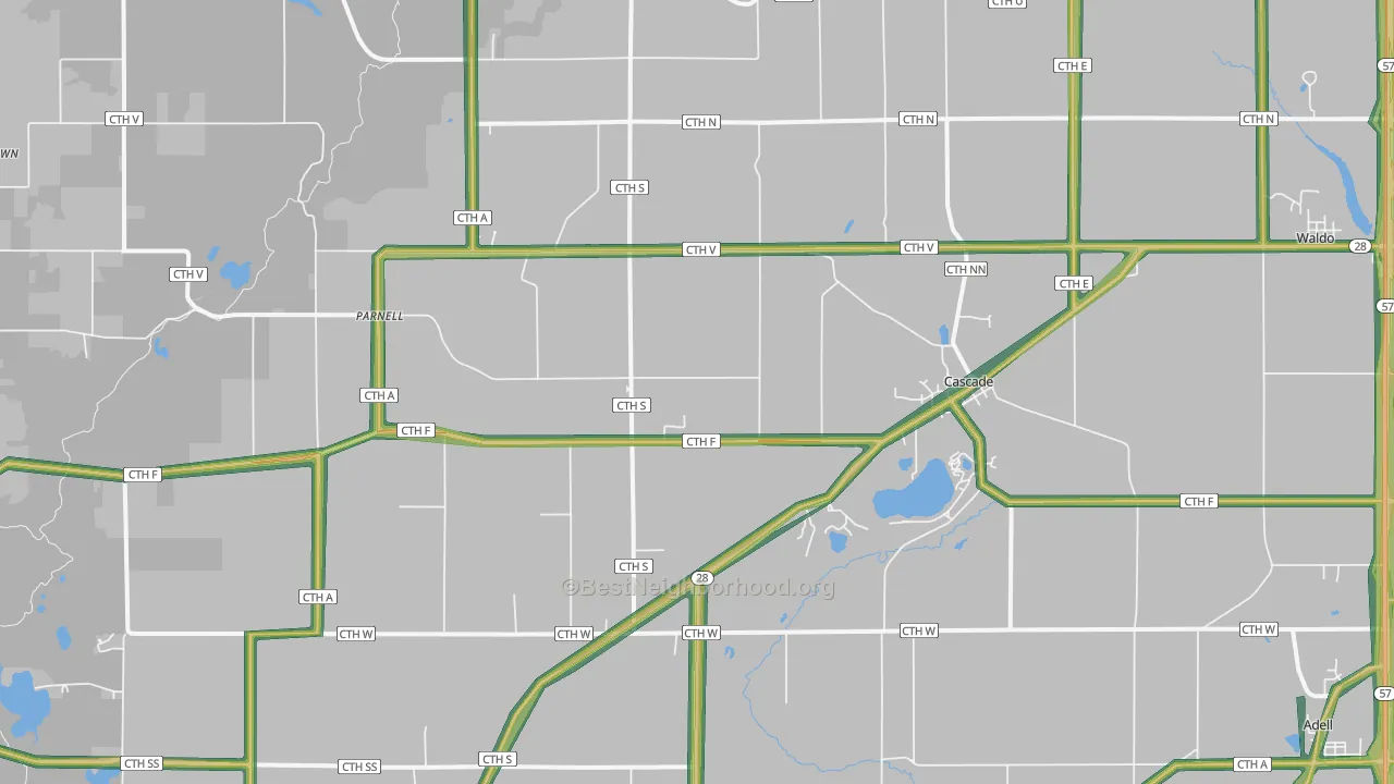 53011, WI Map of Noise Levels in 53011
