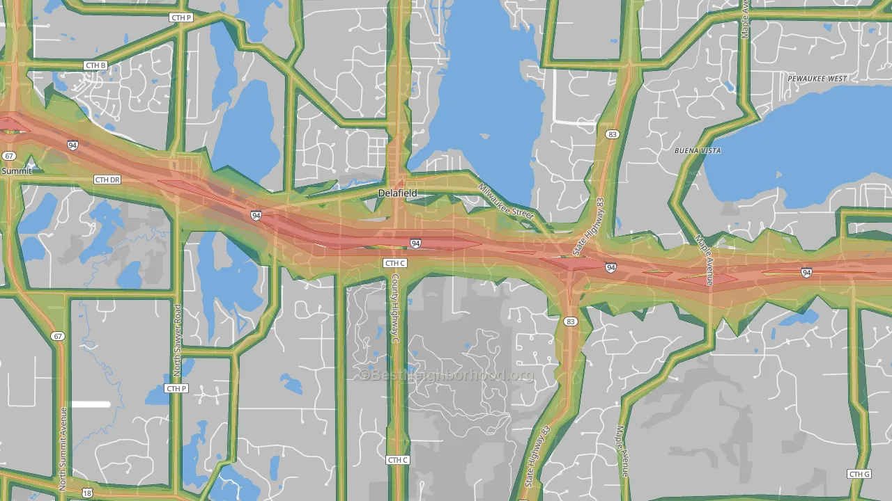 53018, WI Map of Noise Levels in 53018