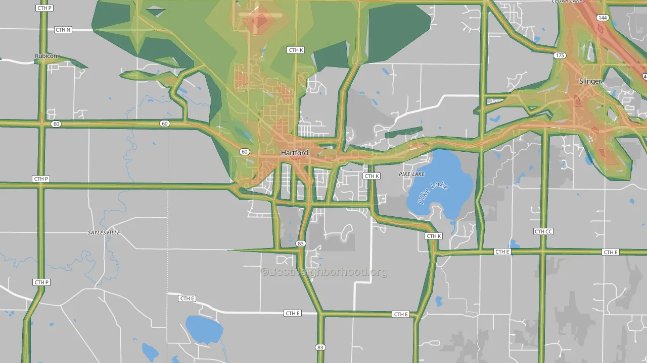 53027, WI Map of Noise Levels in 53027