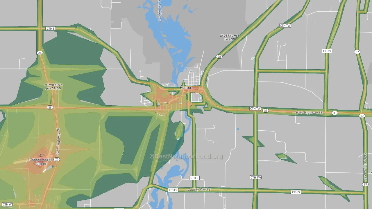 53032, WI Map of Noise Levels in 53032