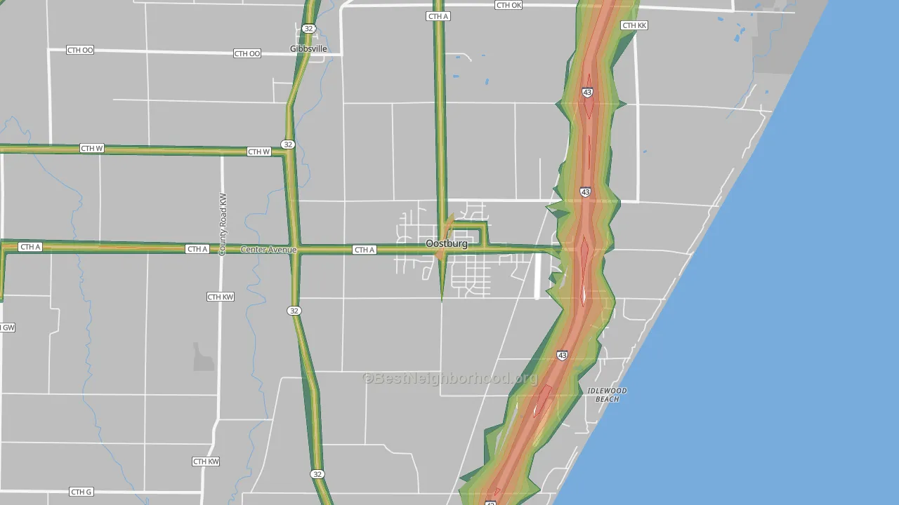 53070, WI Map of Noise Levels in 53070