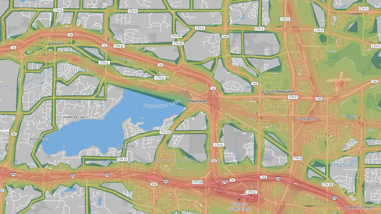 53072, WI Map of Noise Levels in 53072