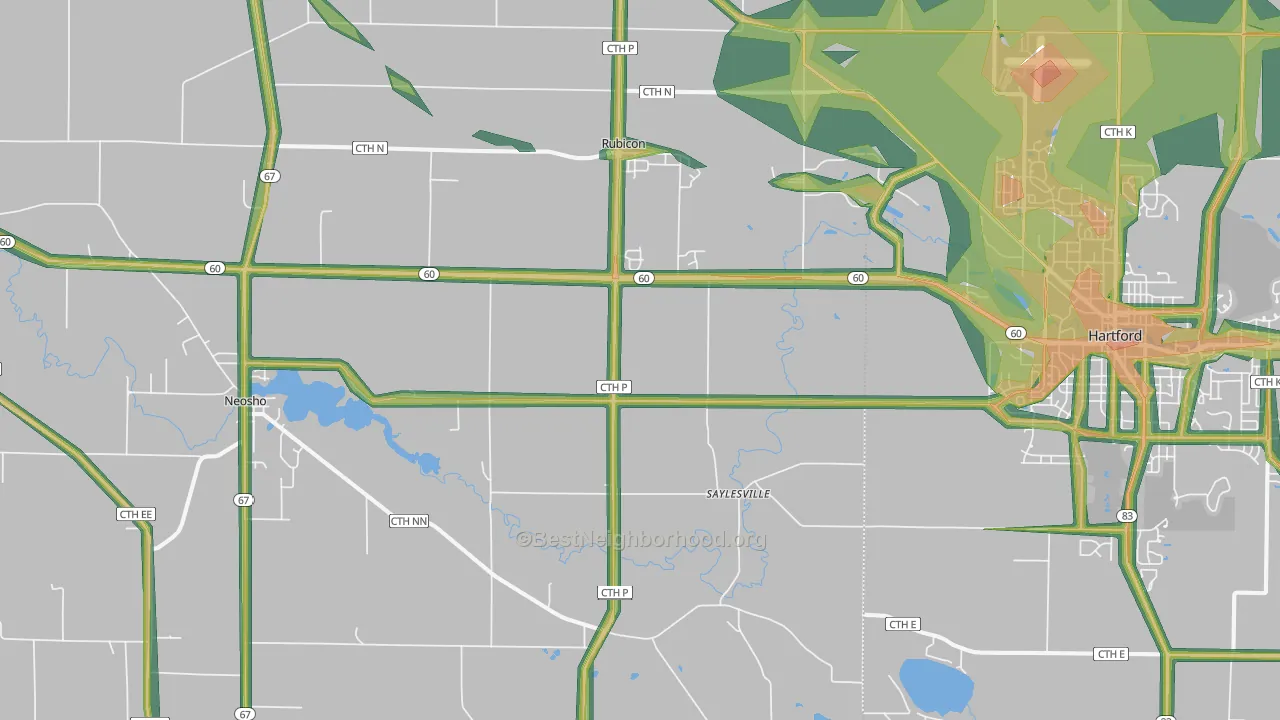 53078, WI Map of Noise Levels in 53078