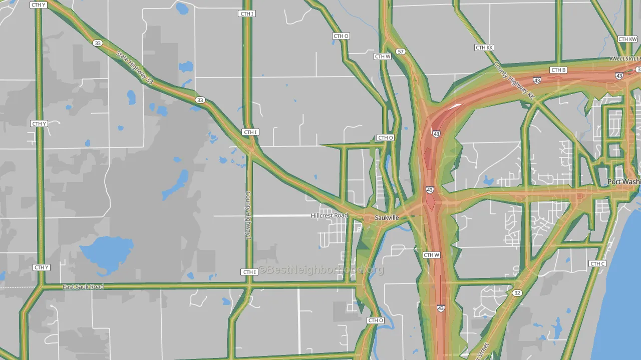 53080, WI Map of Noise Levels in 53080