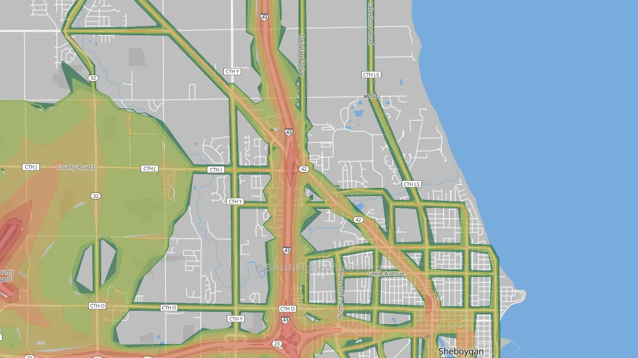 53083, WI Map of Noise Levels in 53083