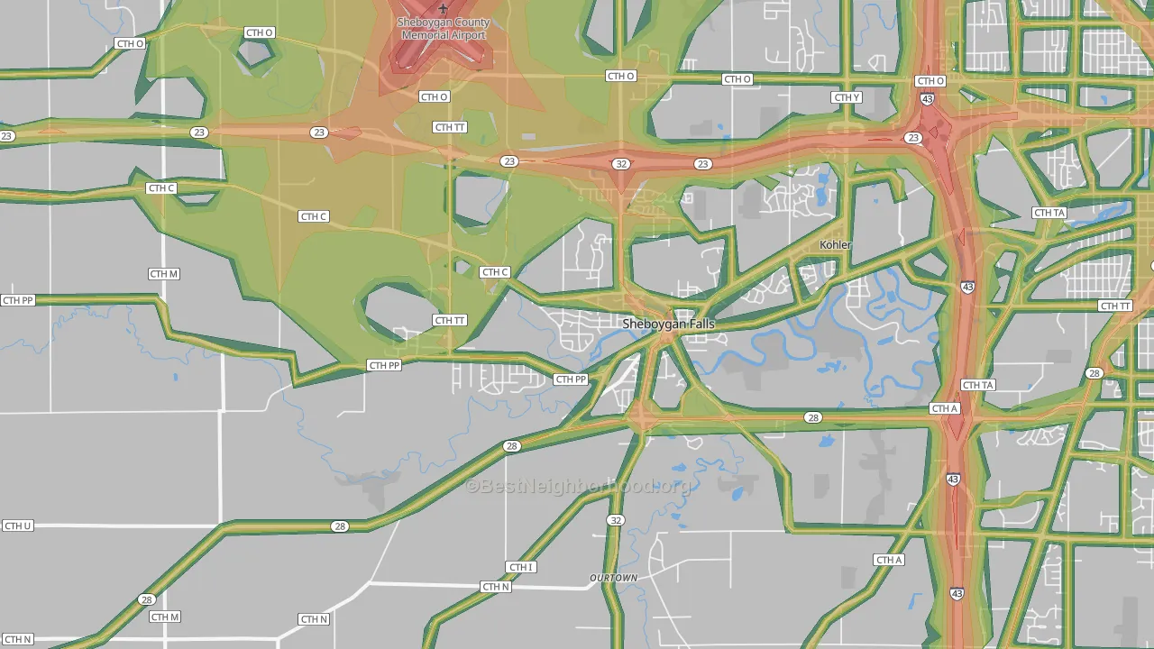 53085, WI Map of Noise Levels in 53085