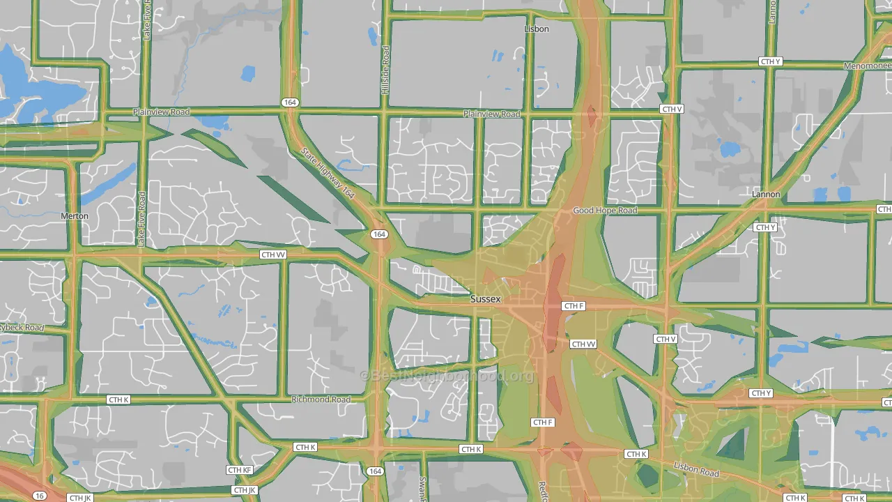 53089, WI Map of Noise Levels in 53089