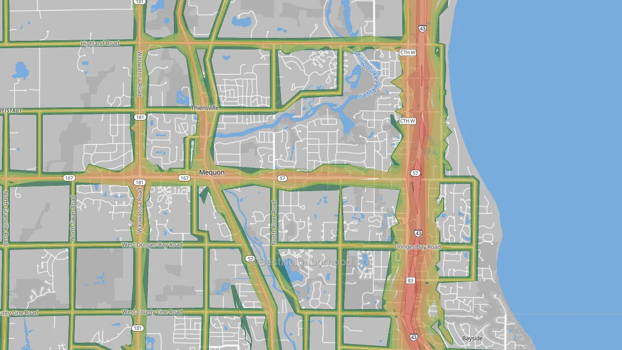 53092, WI Map of Noise Levels in 53092