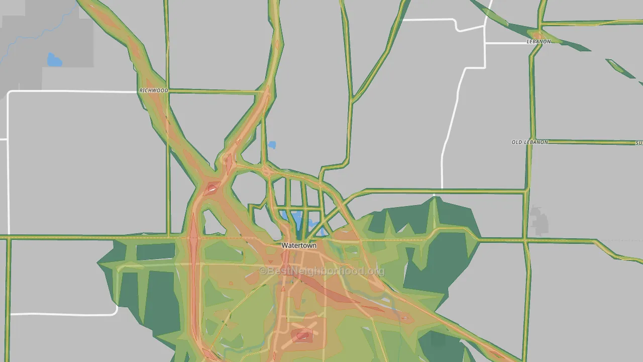 53098, WI Map of Noise Levels in 53098
