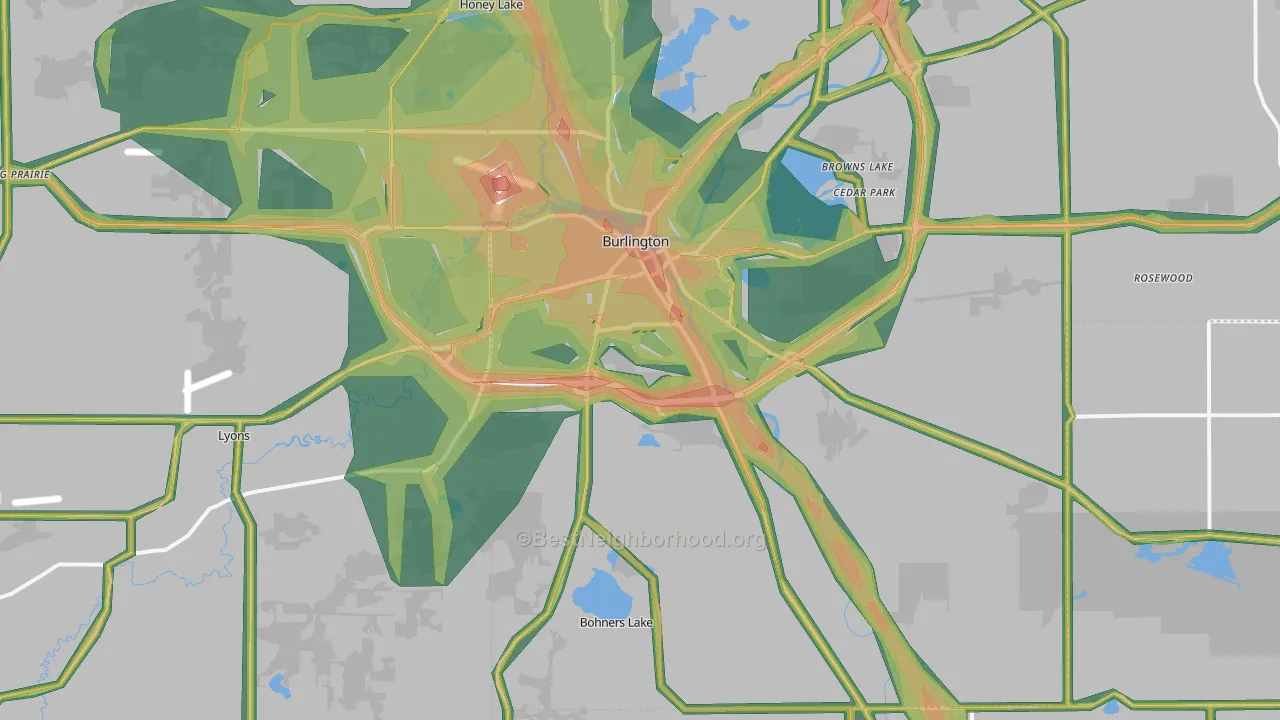 53105, WI Map of Noise Levels in 53105