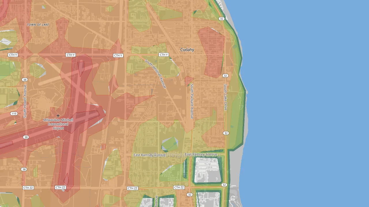 53110, WI Map of Noise Levels in 53110