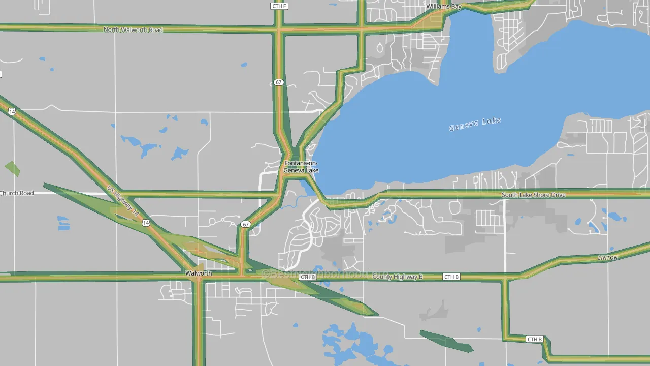 53125, WI Map of Noise Levels in 53125