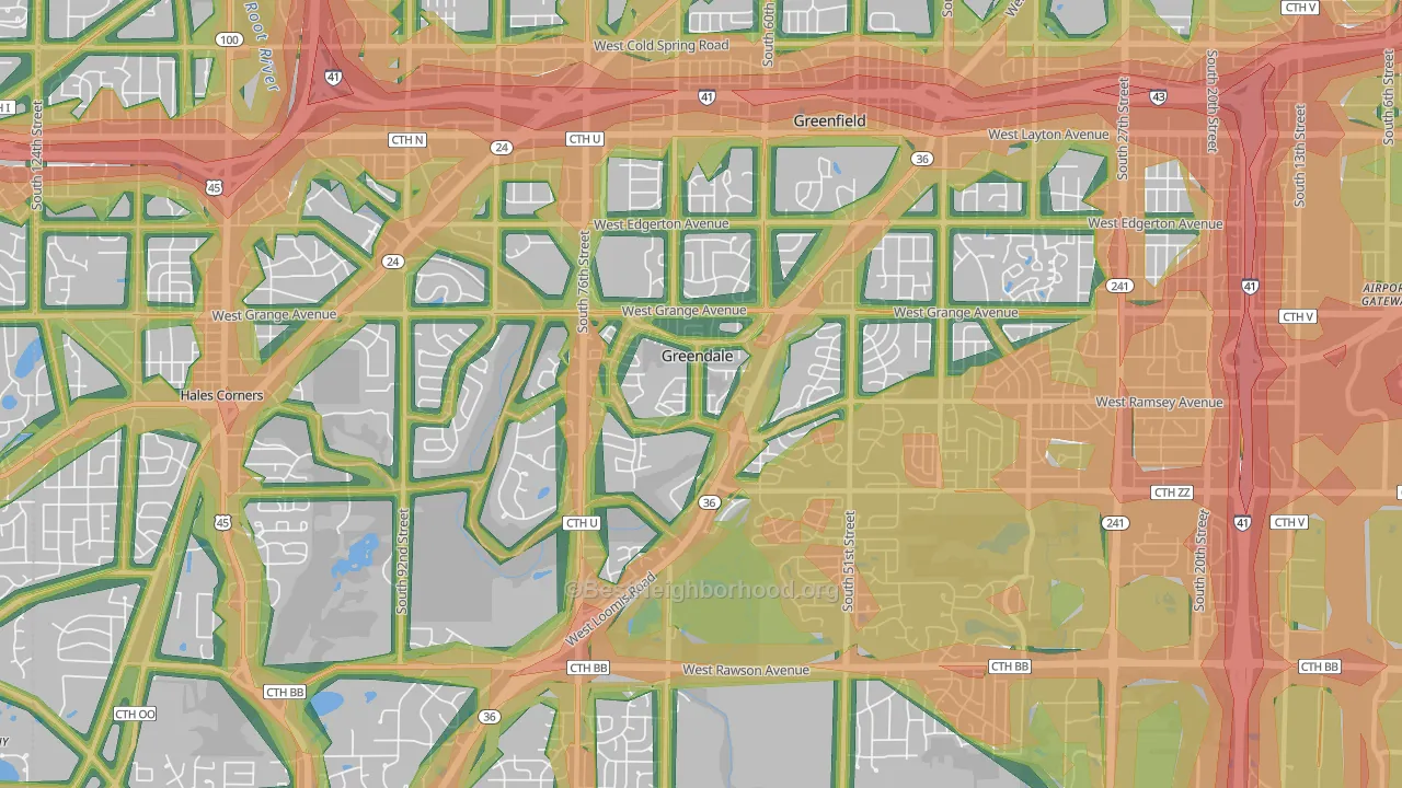 53129, WI Map of Noise Levels in 53129