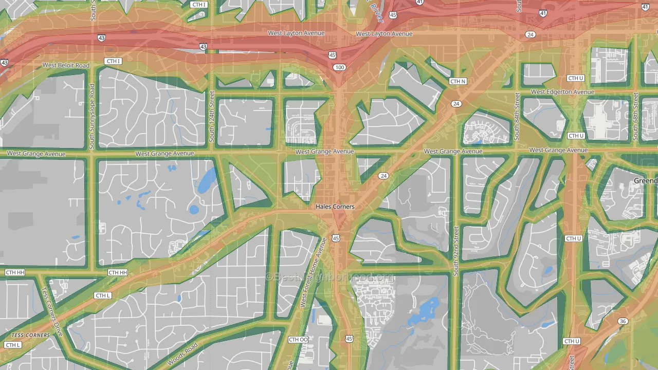 53130, WI Map of Noise Levels in 53130
