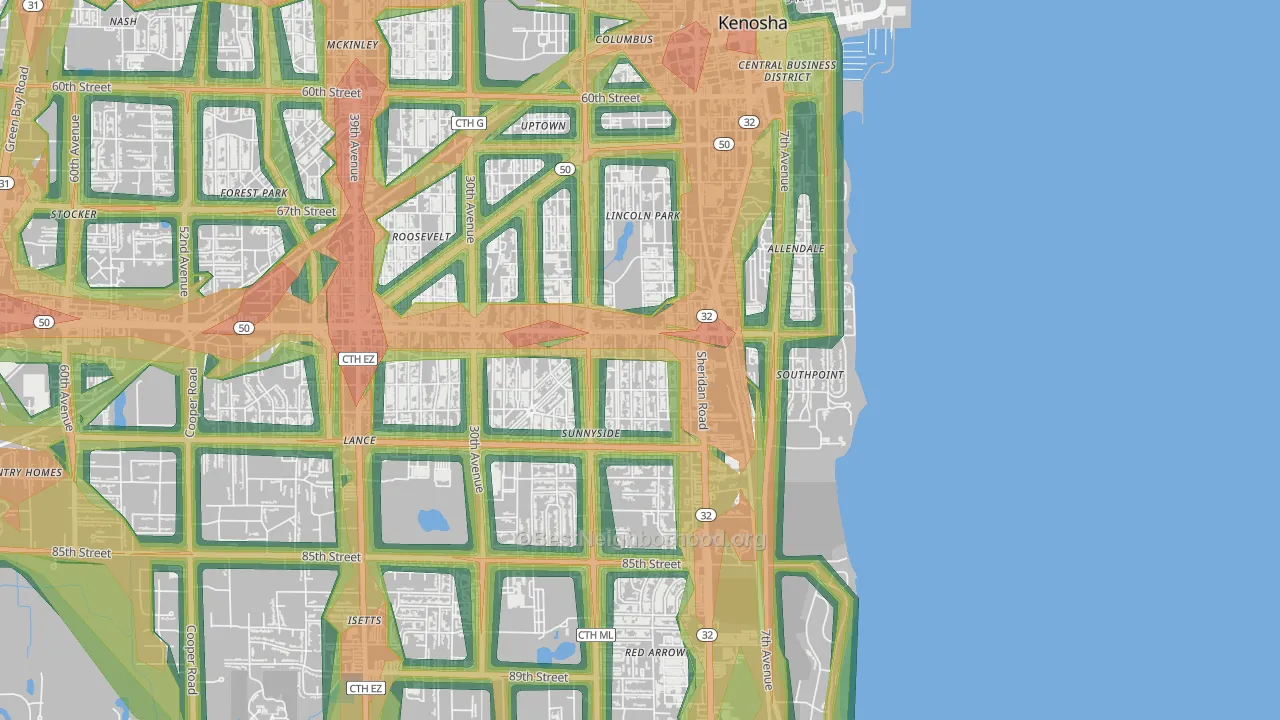 53143, WI Map of Noise Levels in 53143