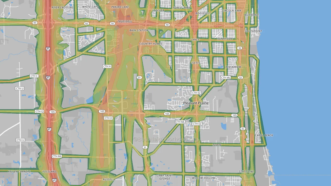 53158, WI Map of Noise Levels in 53158