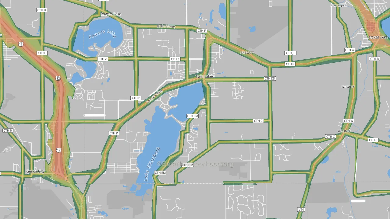 53181, WI Map of Noise Levels in 53181