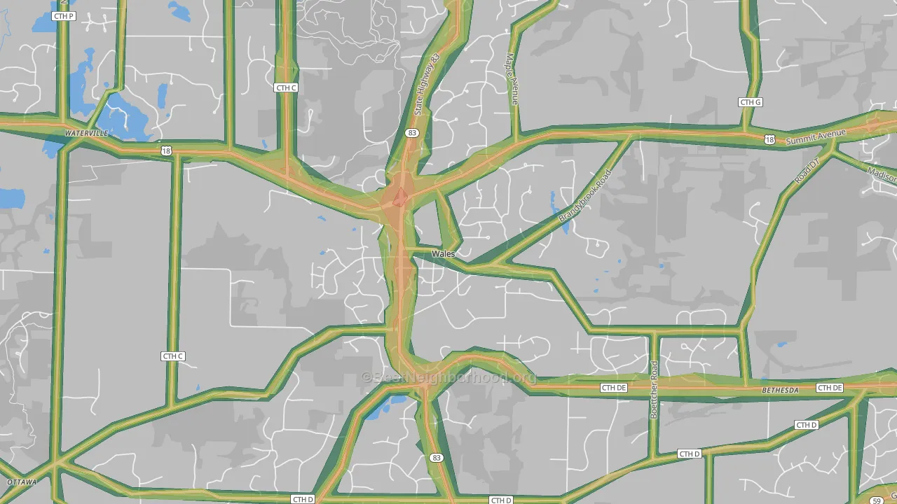 53183, WI Map of Noise Levels in 53183