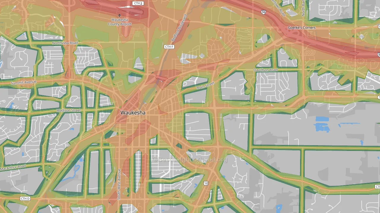 53186, WI Map of Noise Levels in 53186