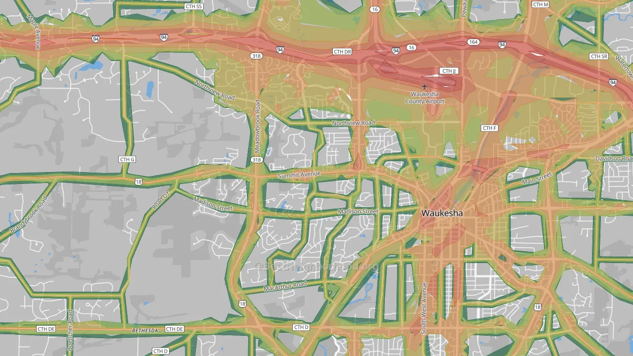 53188, WI Map of Noise Levels in 53188