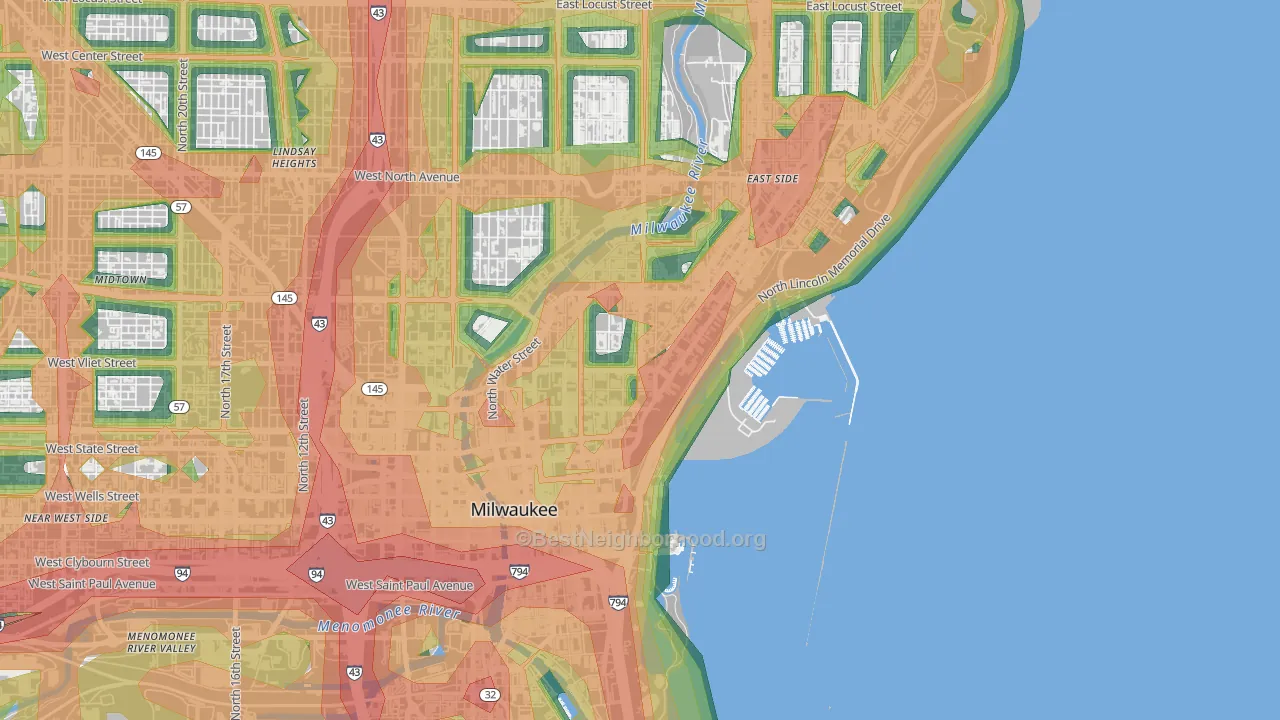 53202, WI Map of Noise Levels in 53202