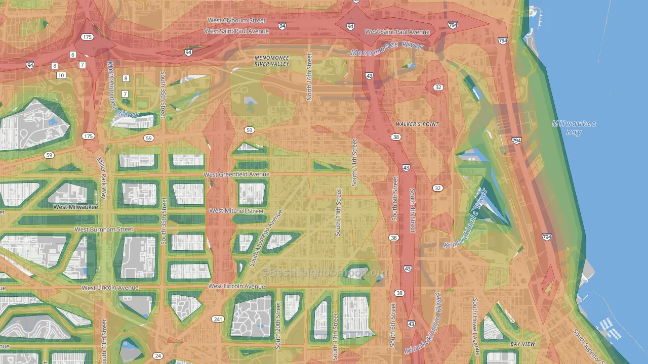 53204, WI Map of Noise Levels in 53204