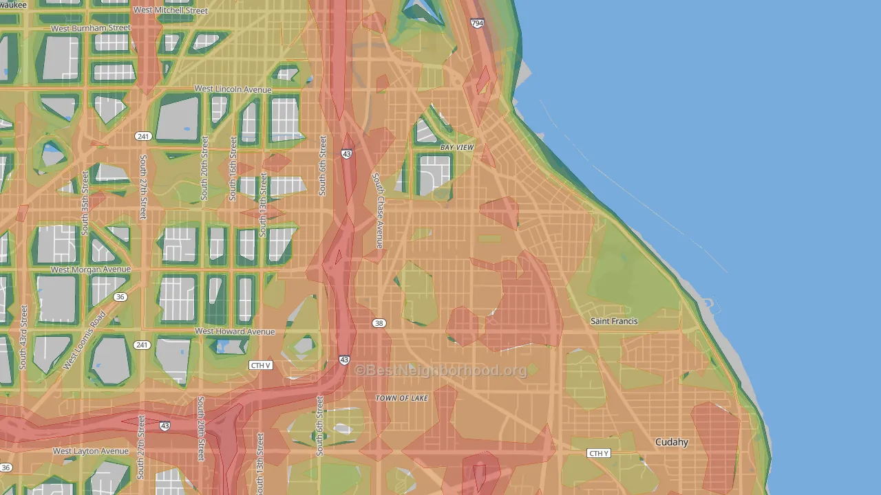 53207, WI Map of Noise Levels in 53207
