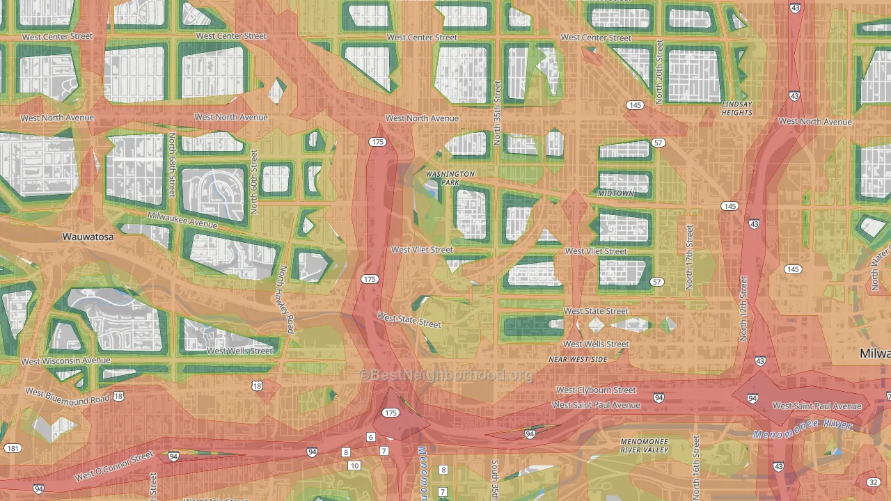 53208, WI Map of Noise Levels in 53208