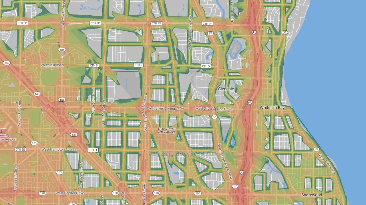 53209, WI Map of Noise Levels in 53209
