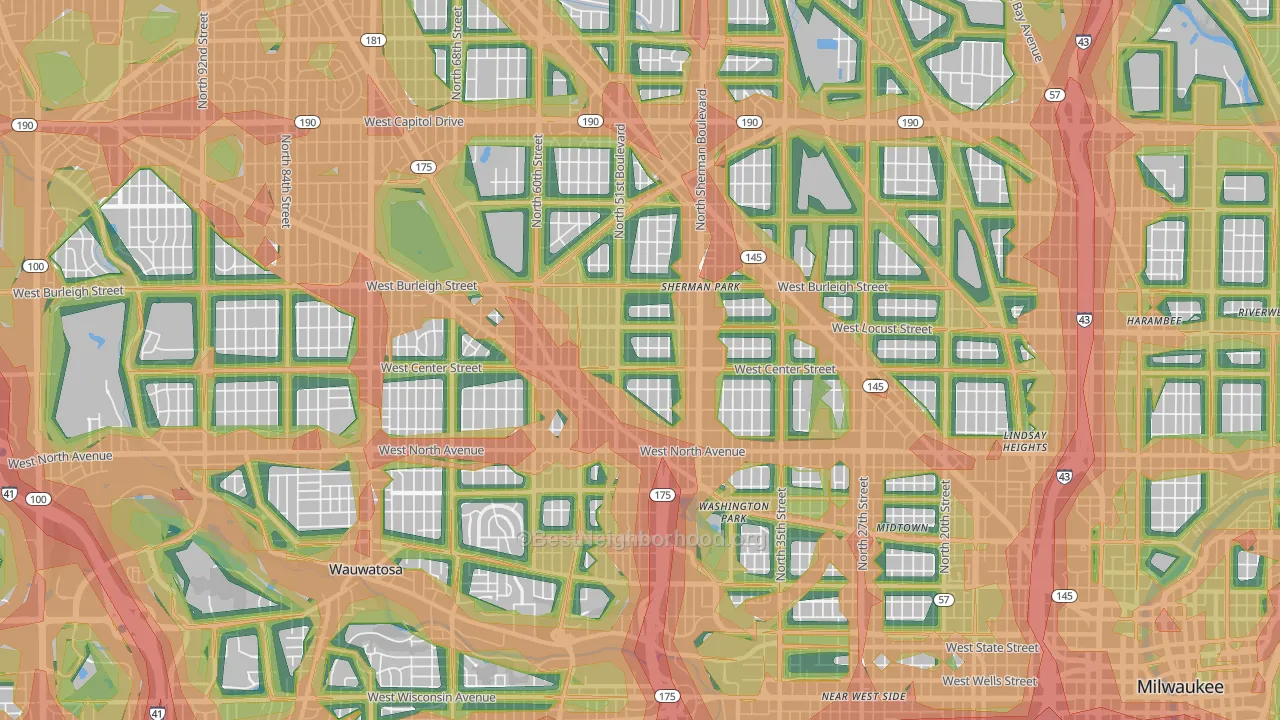 53210, WI Map of Noise Levels in 53210
