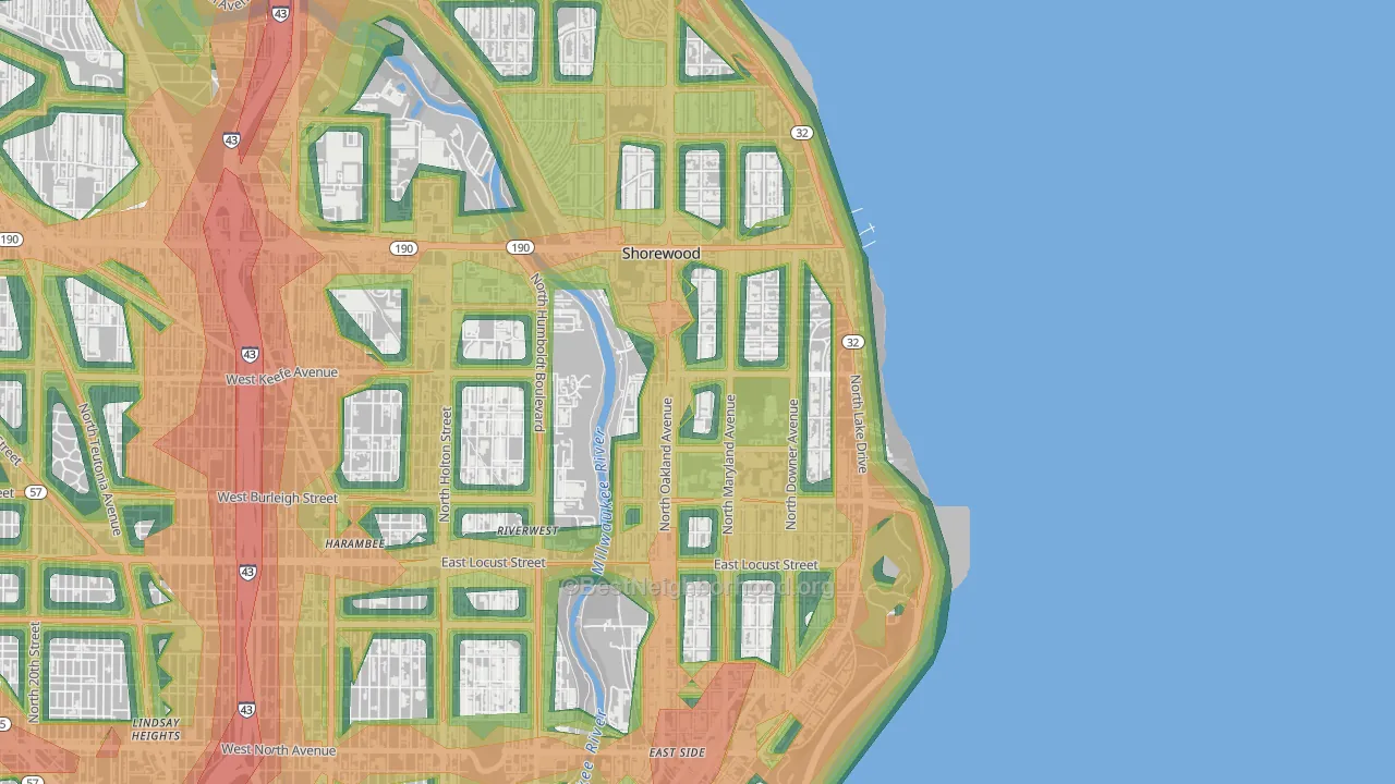 53211, WI Map of Noise Levels in 53211