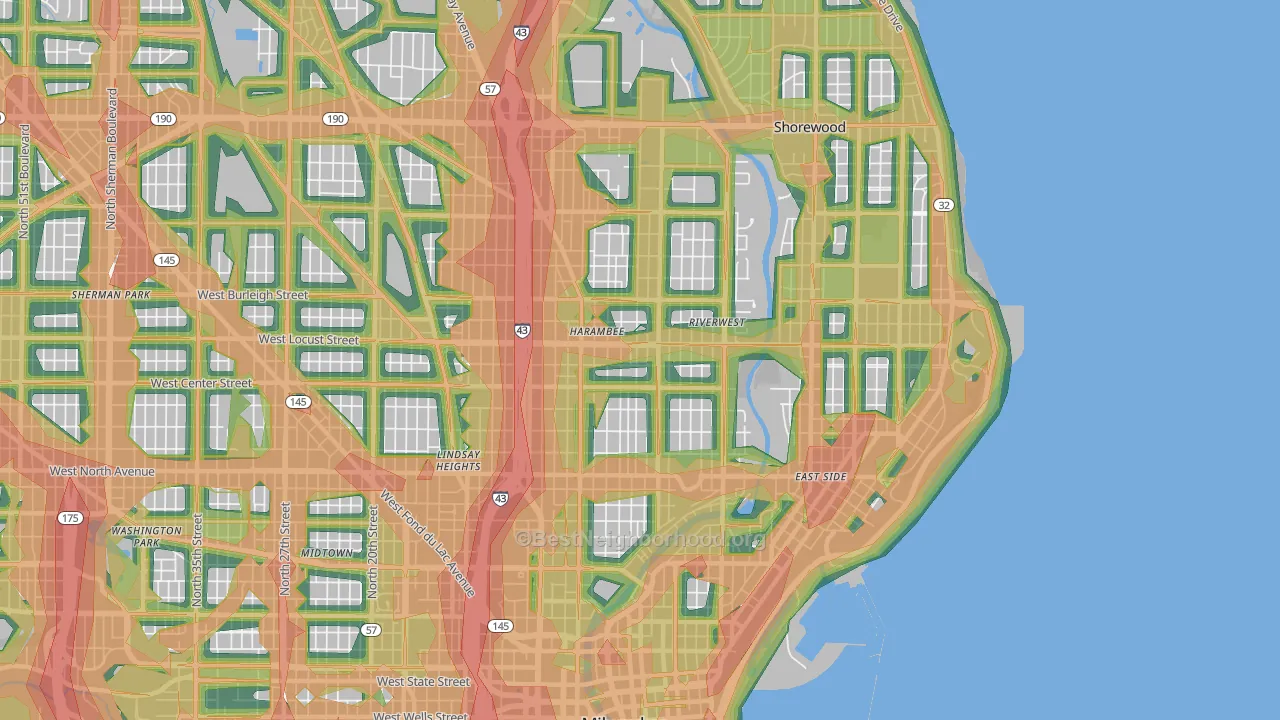 53212, WI Map of Noise Levels in 53212