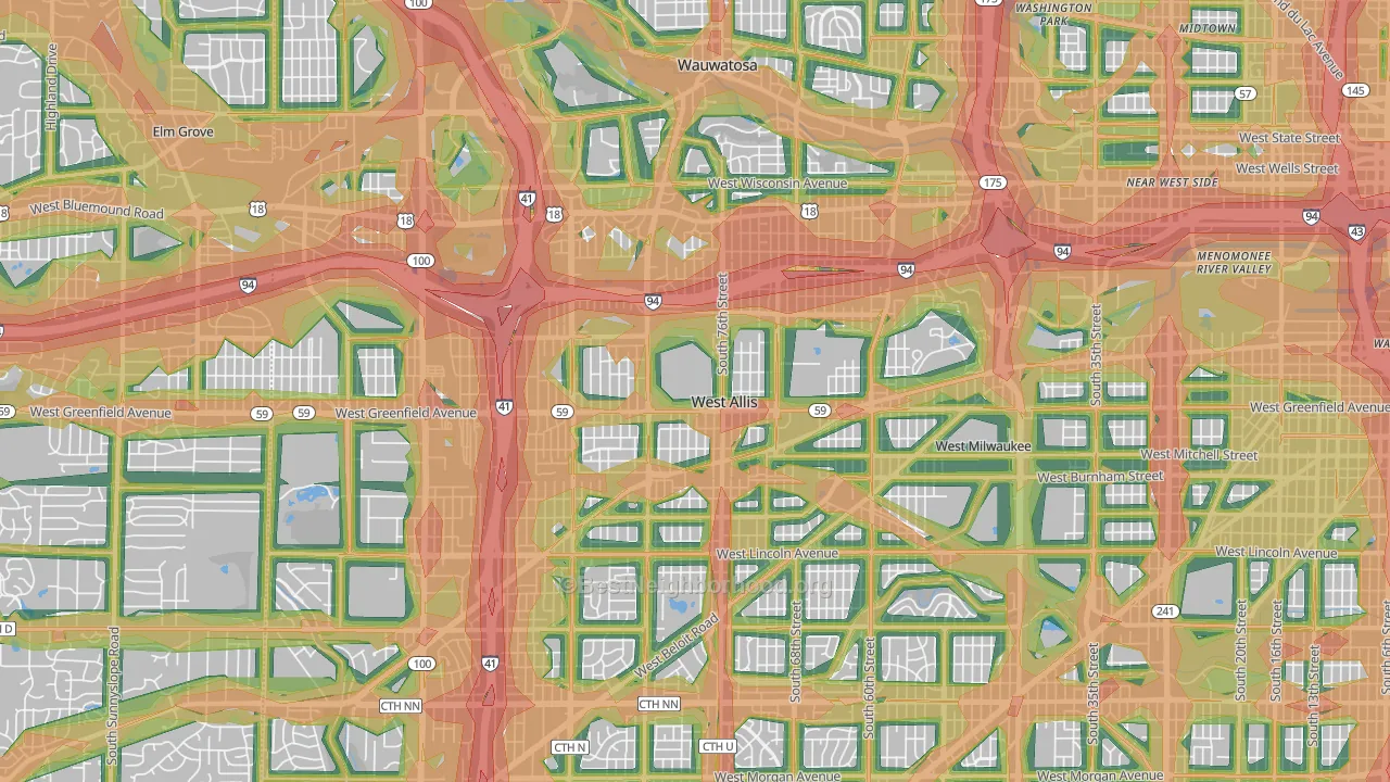 53214, WI Map of Noise Levels in 53214