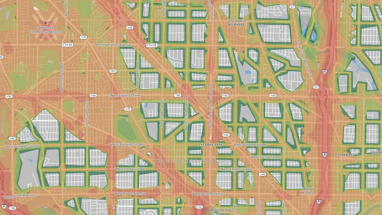 53216, WI Map of Noise Levels in 53216