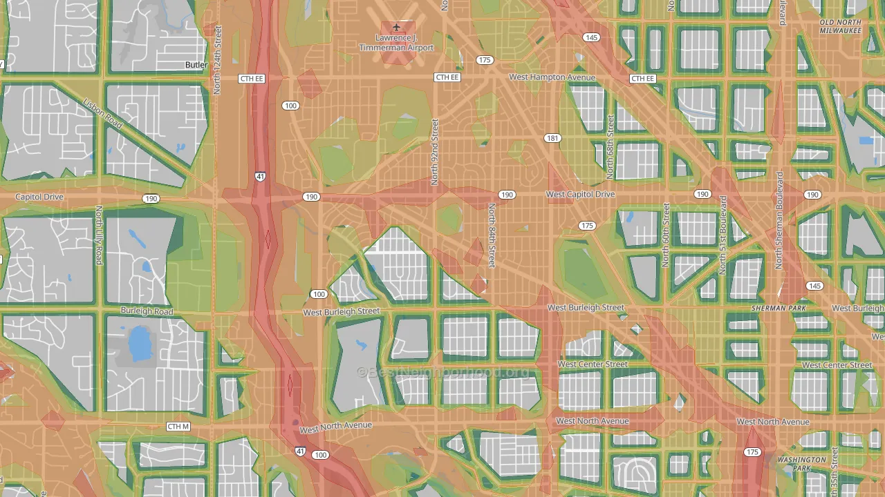 53222, WI Map of Noise Levels in 53222