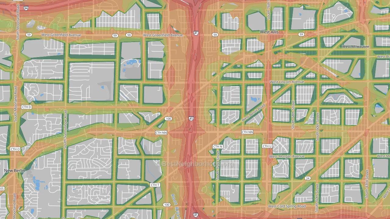 53227, WI Map of Noise Levels in 53227