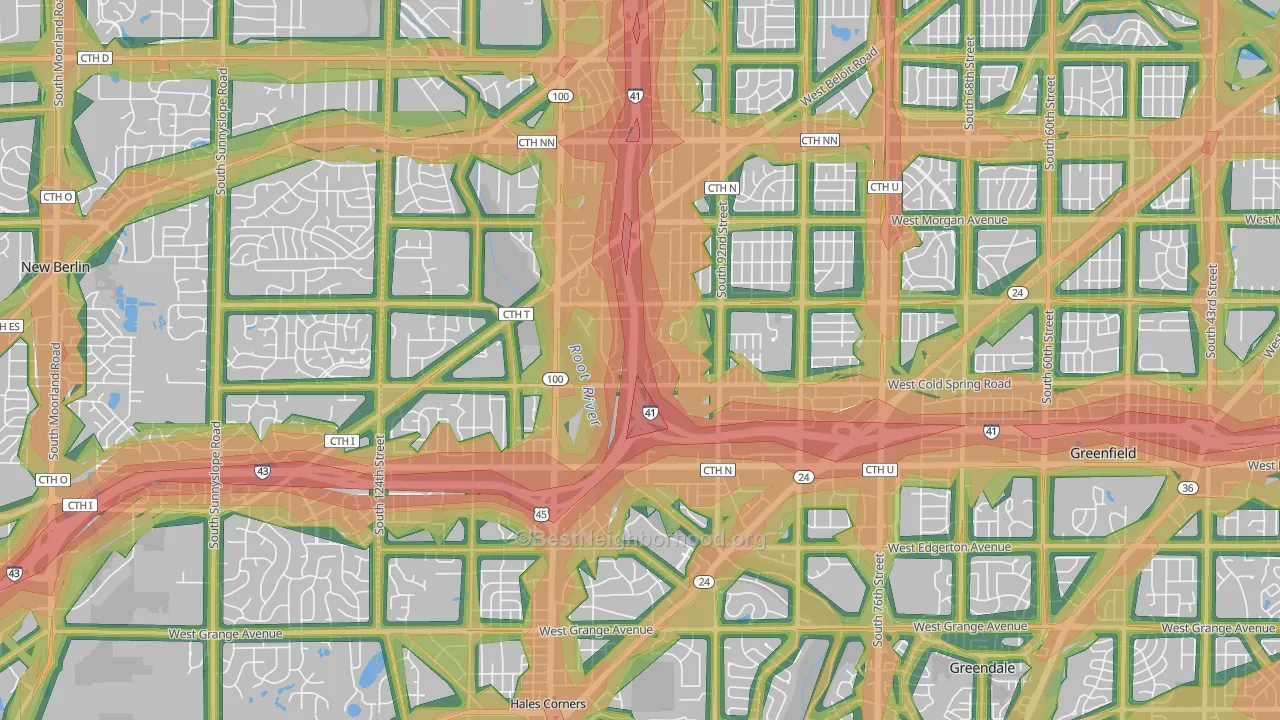 53228, WI Map of Noise Levels in 53228