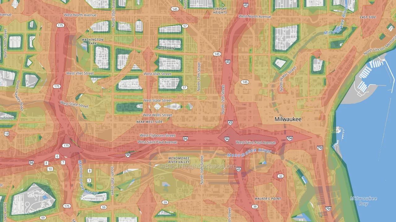 53233, WI Map of Noise Levels in 53233
