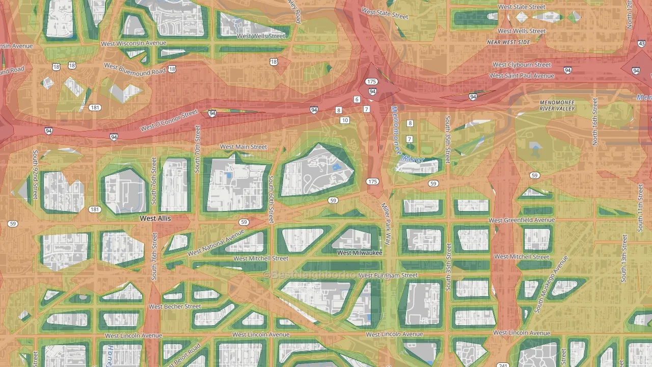 53295, WI Map of Noise Levels in 53295