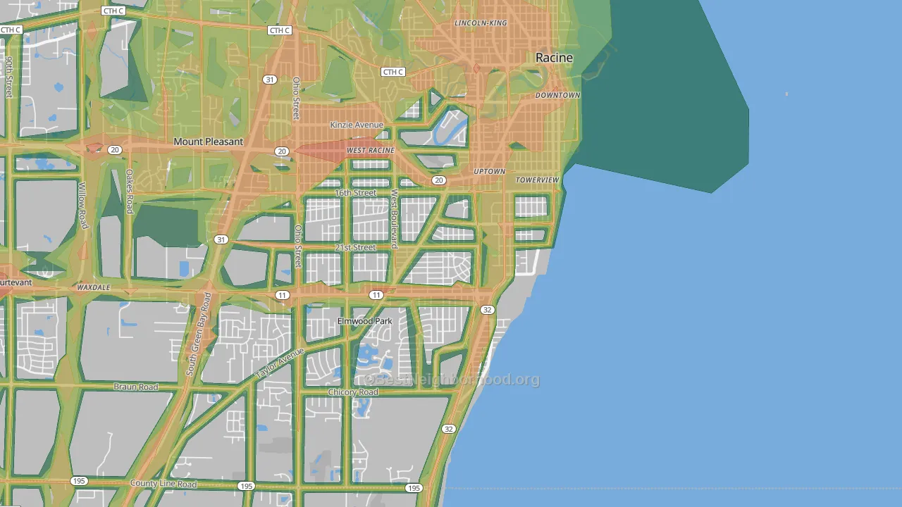 53403, WI Map of Noise Levels in 53403