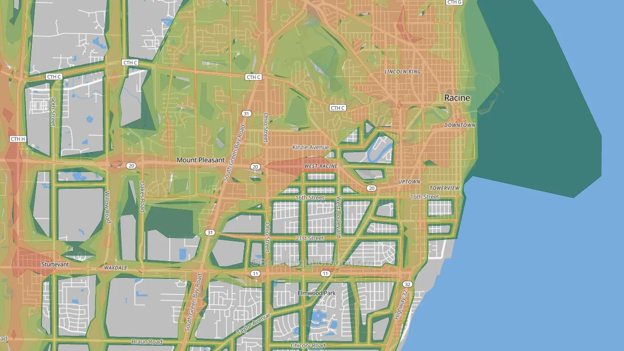 53405, WI Map of Noise Levels in 53405