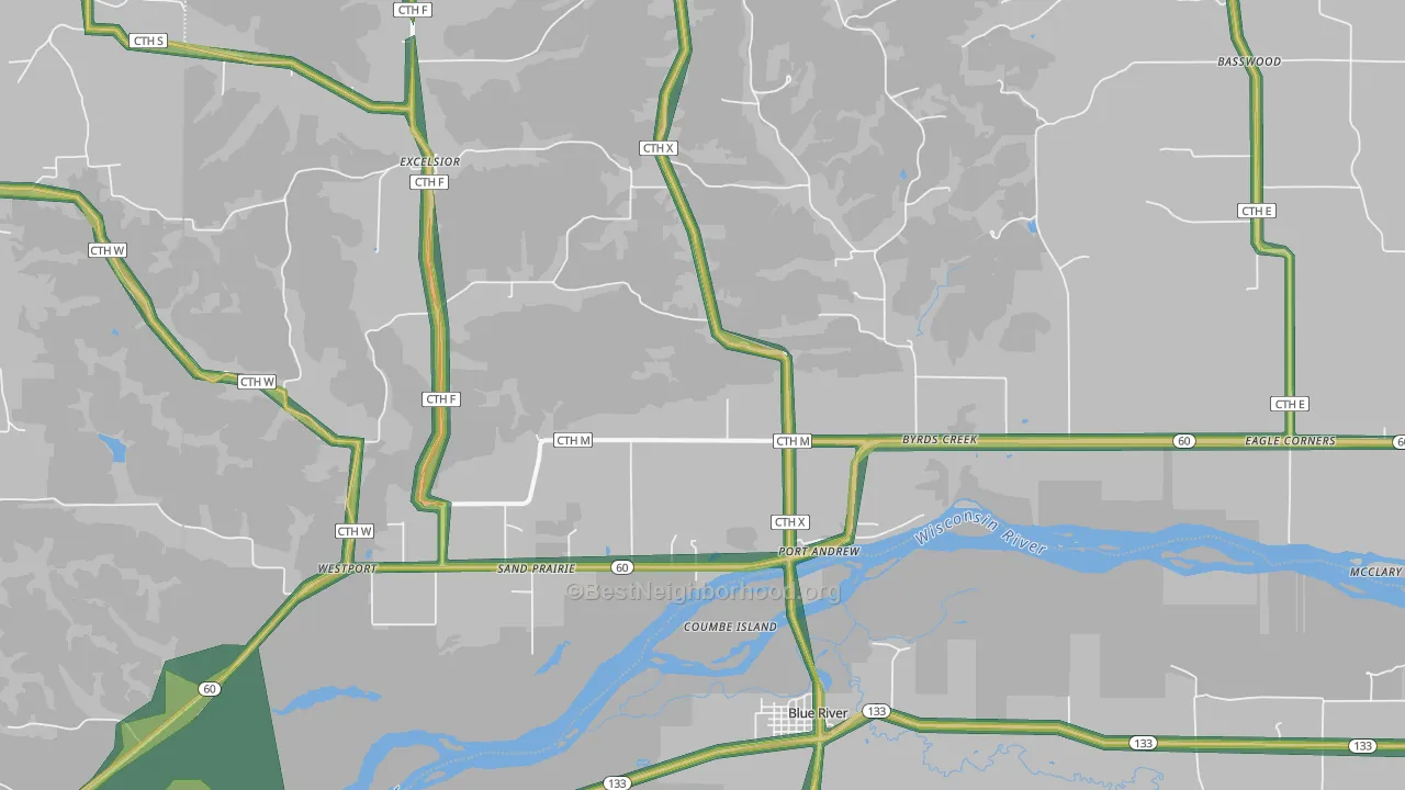 53518, WI Map of Noise Levels in 53518