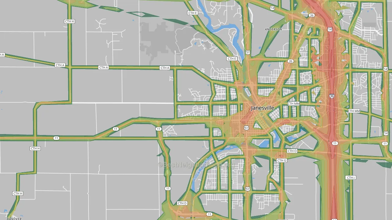53548, WI Map of Noise Levels in 53548