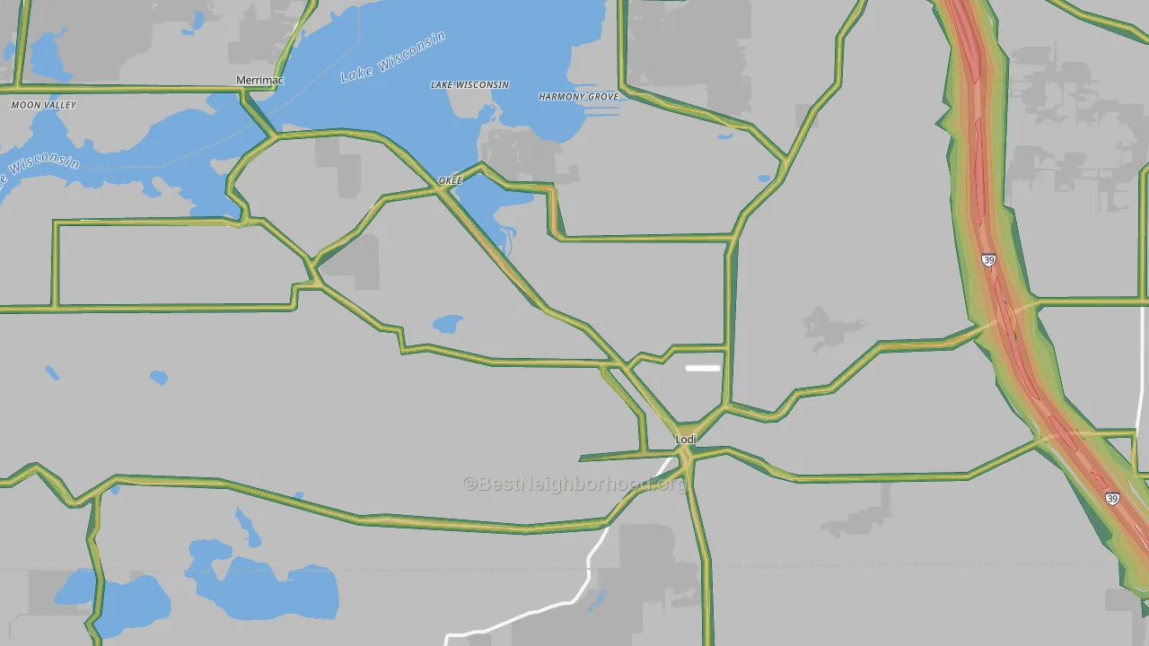 53555, WI Map of Noise Levels in 53555