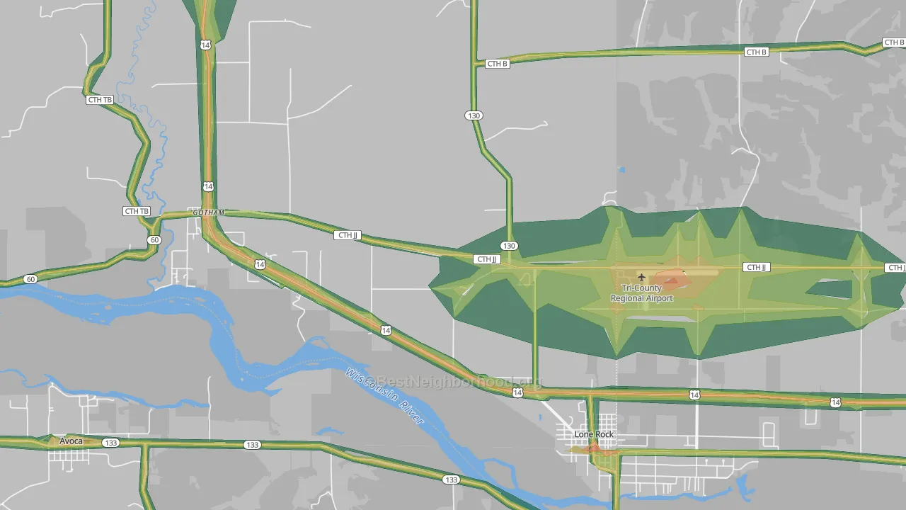 53556, WI Map of Noise Levels in 53556