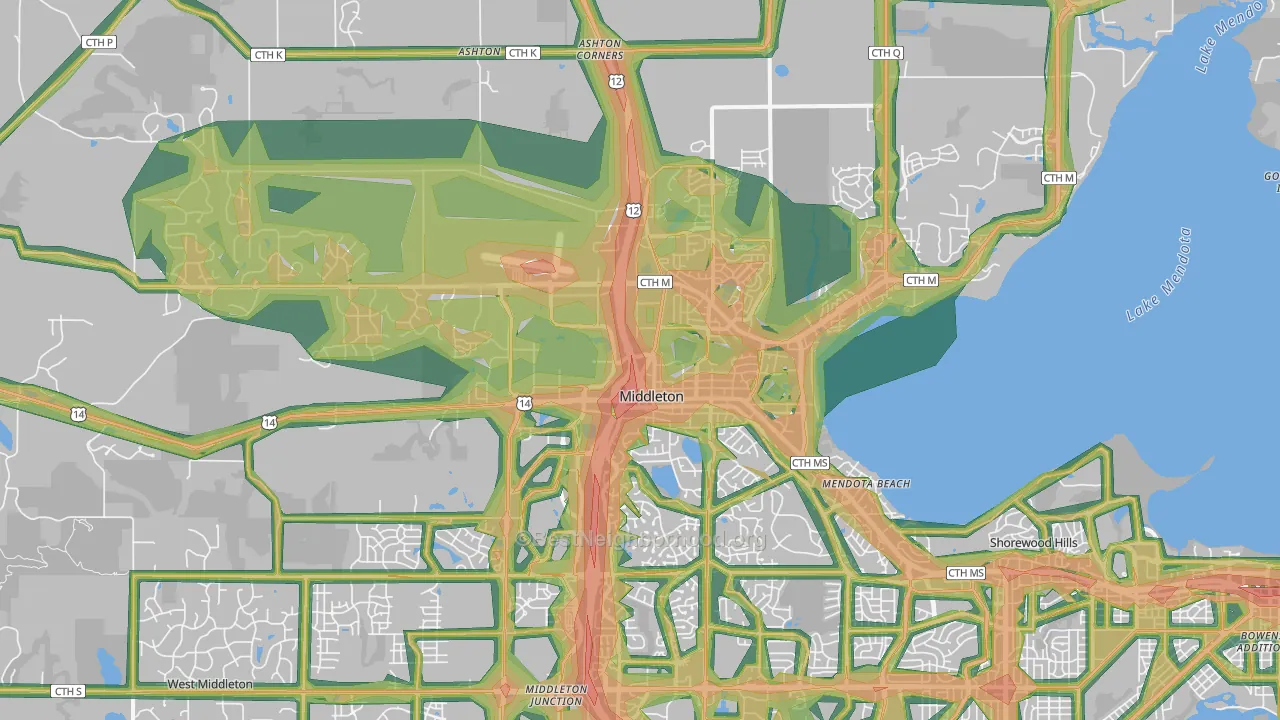 53562, WI Map of Noise Levels in 53562