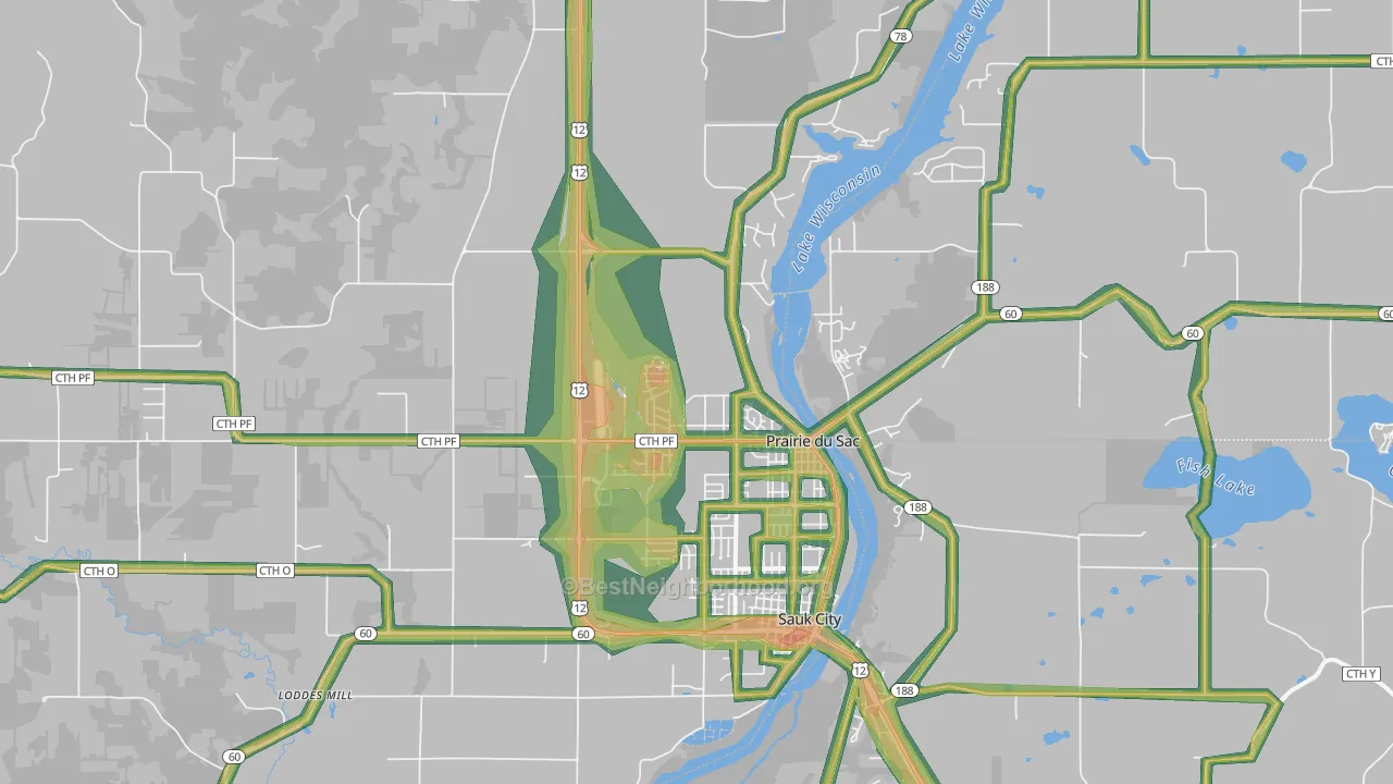 53578, WI Map of Noise Levels in 53578