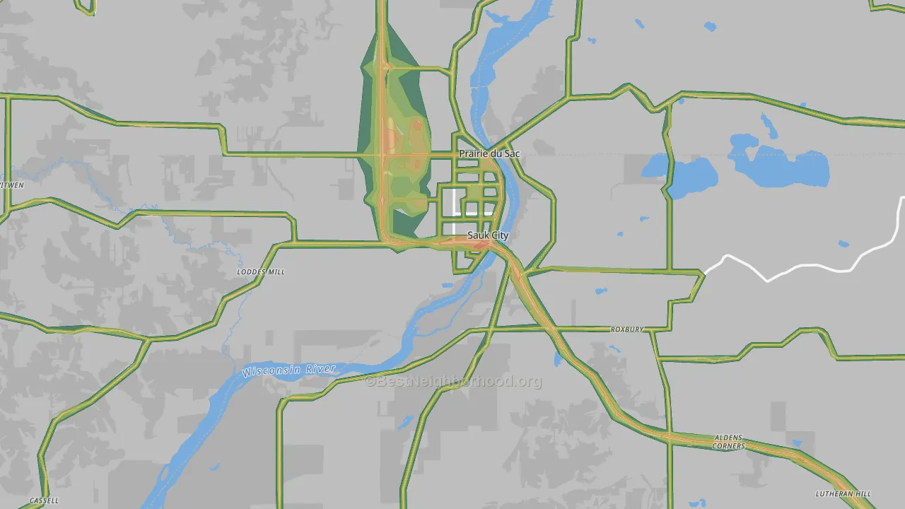 53583, WI Map of Noise Levels in 53583